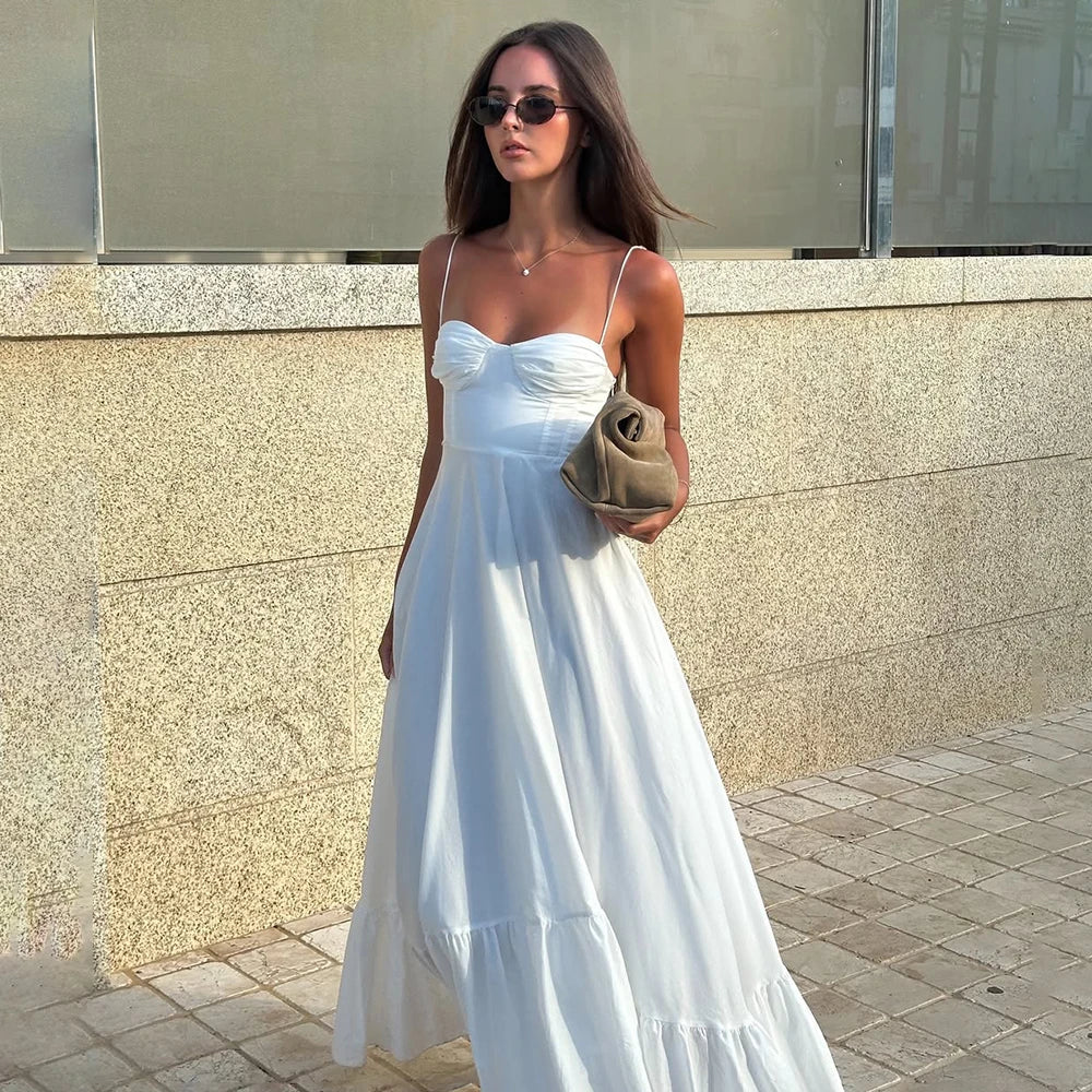 Glorol - Pleated Sleeveless Zipper Maxi Dress