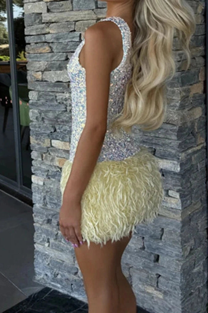 Glorol - Elegant Backless Slim U-Collar Sleeveless Mini Dress