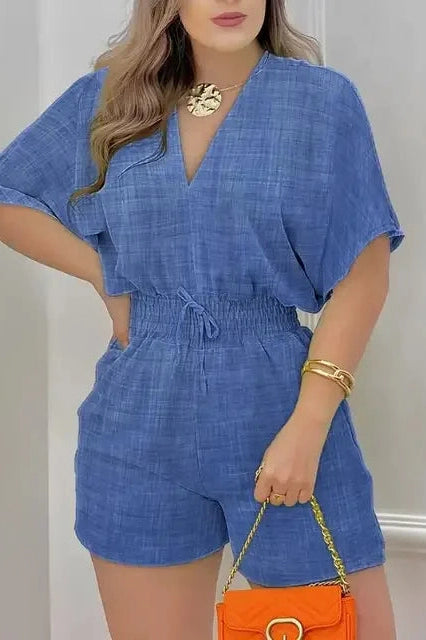 Glorol - Batwing V-Neck Short Sleeve Jumpsuit