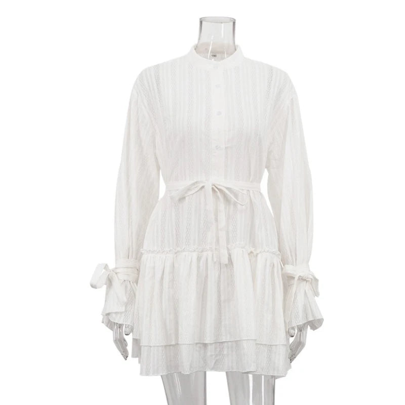 Glorol - Hollow Out Lace-Up Single-Breasted Mini Dress