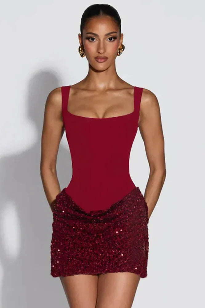 Square Collar Straps Sleeveless Backless Mini Dress