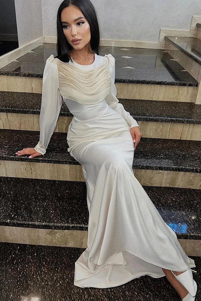 Glorol - O-Neck Long Sleeve High Waist Maxi Dress