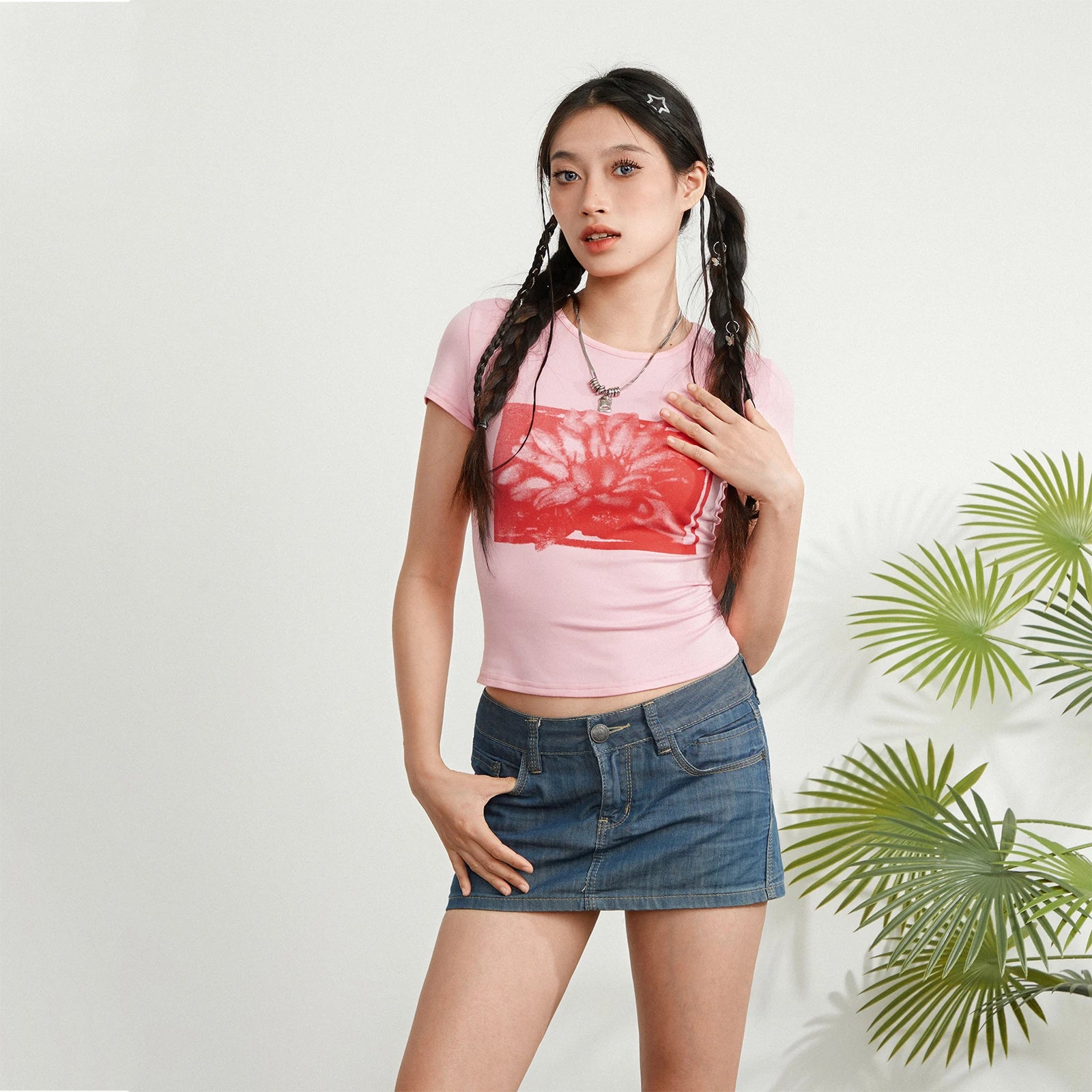 Glorol - Printed Short Sleeve Round Neck Top