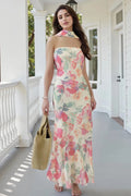 Glorol - Printed Strapless Backless Bodycon Slim Maxi Dress