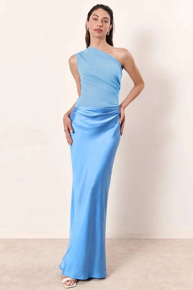 Glorol - Inclined Shoulder Patchwork Sleeveless Backless Bodycon Maxi Dress