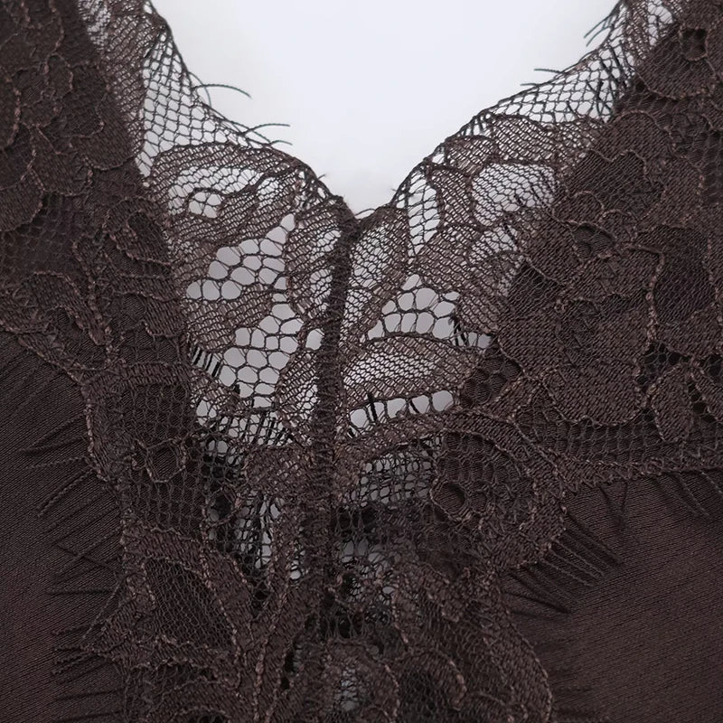 Lace Spaghetti Strap High Waist Midi Dress