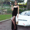 Glorol - Elegant Lace See-Through Mesh Scarf Maxi Dress