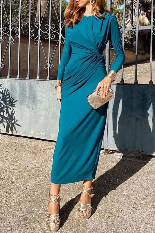 Glorol - Elegant Long Sleeve Split Maxi Dress