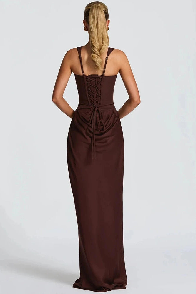 Glorol - Backless Square Collar Straps Sleeveless Bodycon Maxi Dress