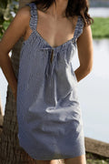 Glorol - Sleeveless Tie-Up Plaid Loose Mini Dress
