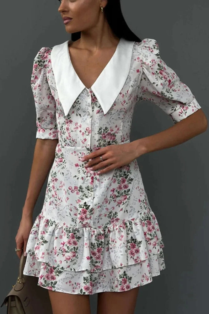 Glorol - Short Sleeve Turn-down Collar Mini Dress