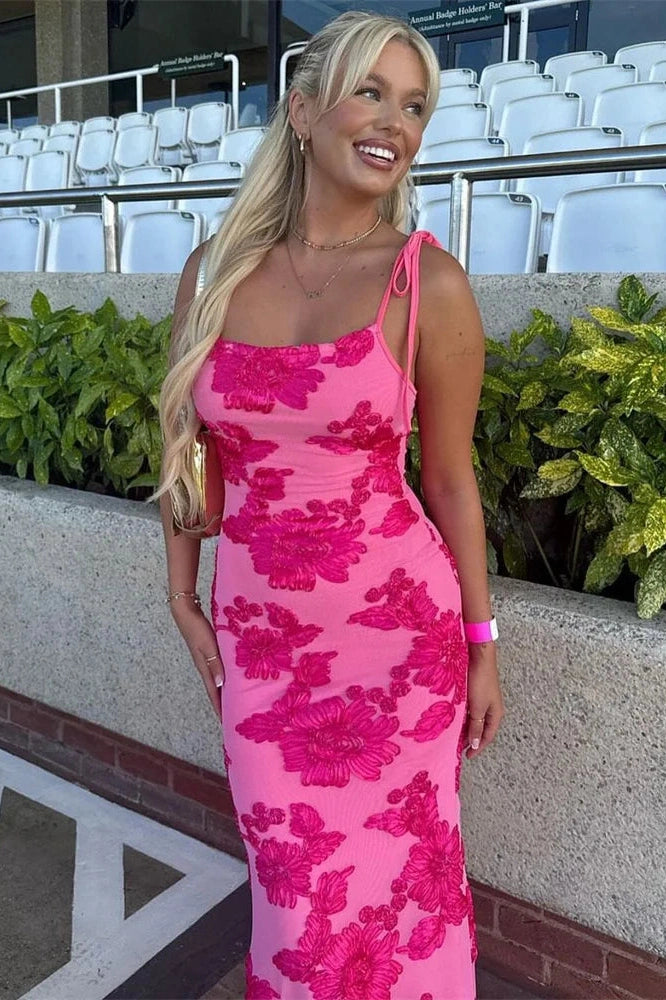 Glorol - Printed Lace-Up High Waist Patchwork Slim Maxi Dress