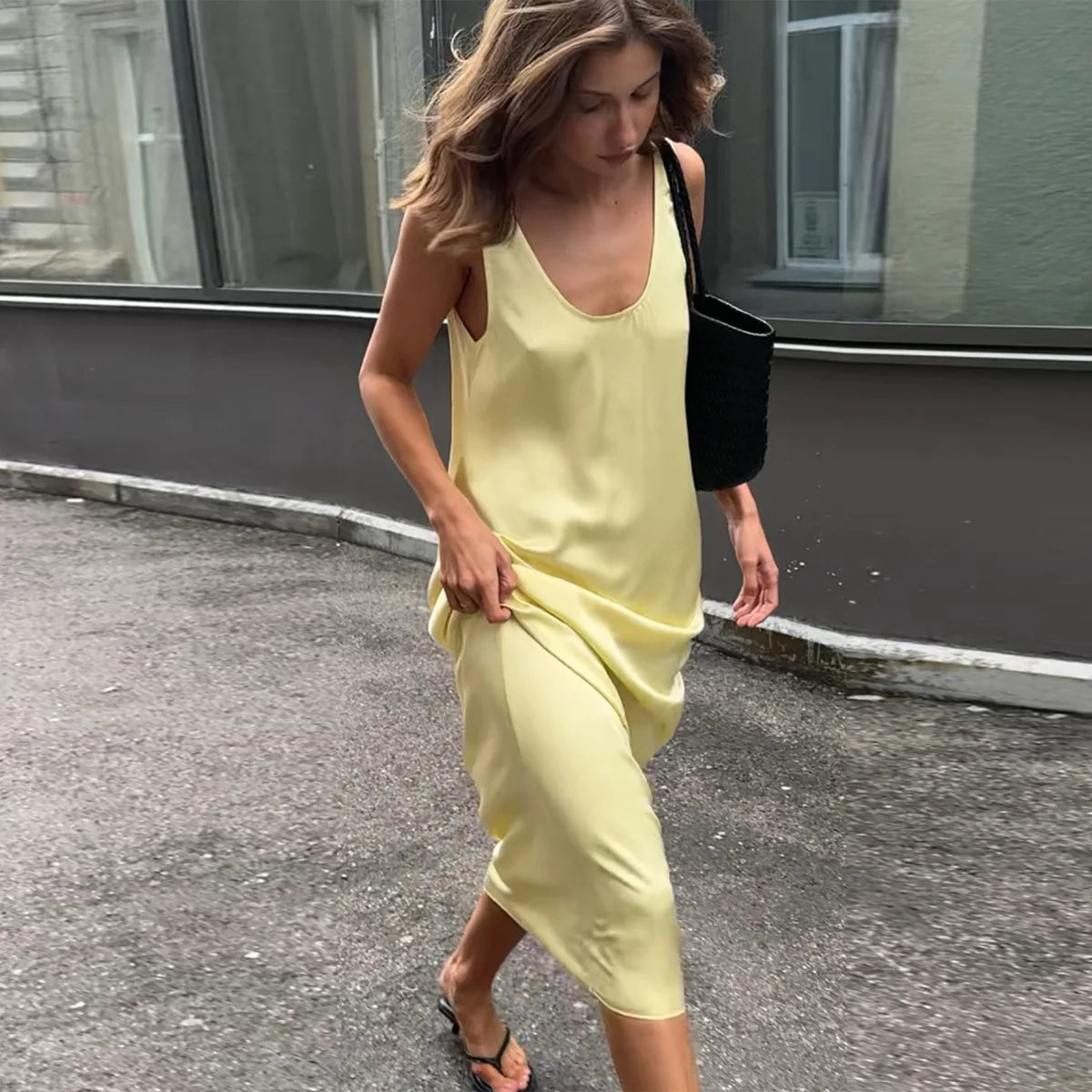 Glorol - Sleeveless U Neck Loose Backless Maxi Dress