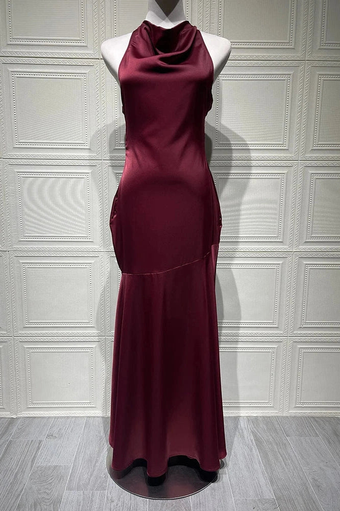 Glorol - Elegant Sleeveless Backless Pleated Maxi Dress