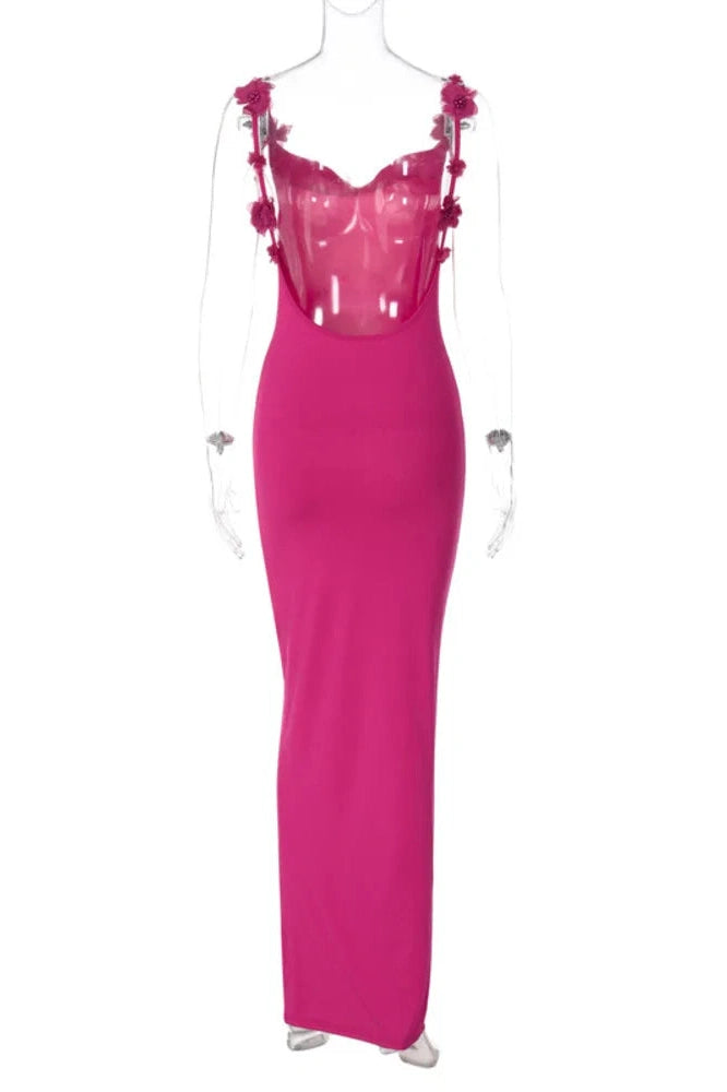 Glorol - Spaghetti Strap Backless Bodycon Maxi Dress