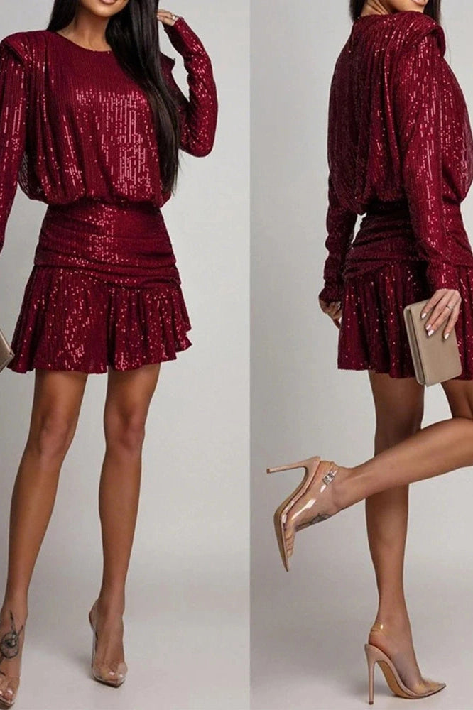 Glorol - Elegant Fit High Waist O-Neck Mini Dress