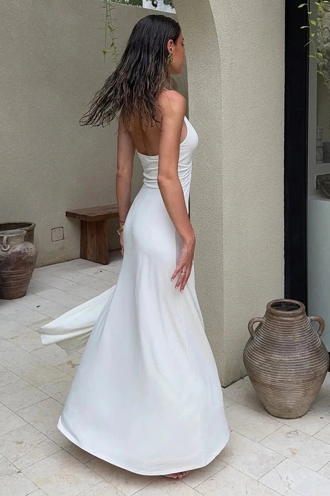 Glorol - Elegant Deep V Neck Slim Sleeveless Maxi Dress