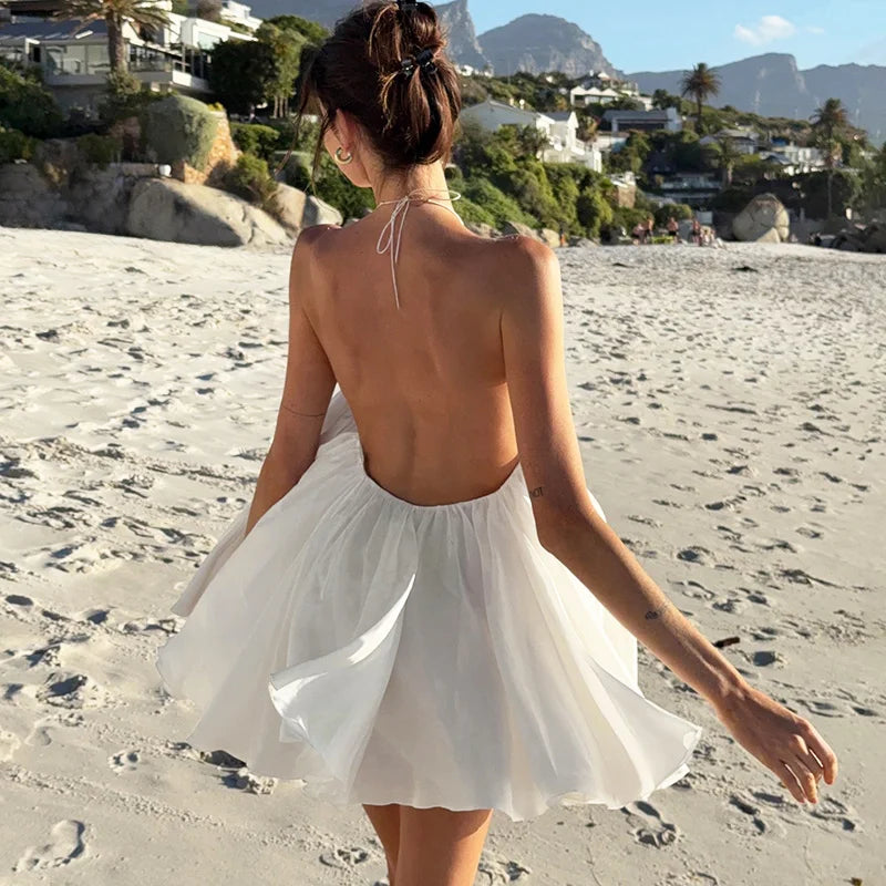 Glorol - Elegant Backless Patchwork Mini Dress