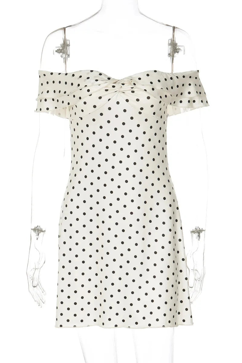 Glorol - Polka Dot Print Sleeveless Backless Slim Mini Dress