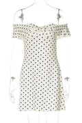 Glorol - Polka Dot Print Sleeveless Backless Slim Mini Dress