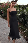 Glorol - Elegant Slim Fit Patchwork Long Sleeve Backless Midi Dress