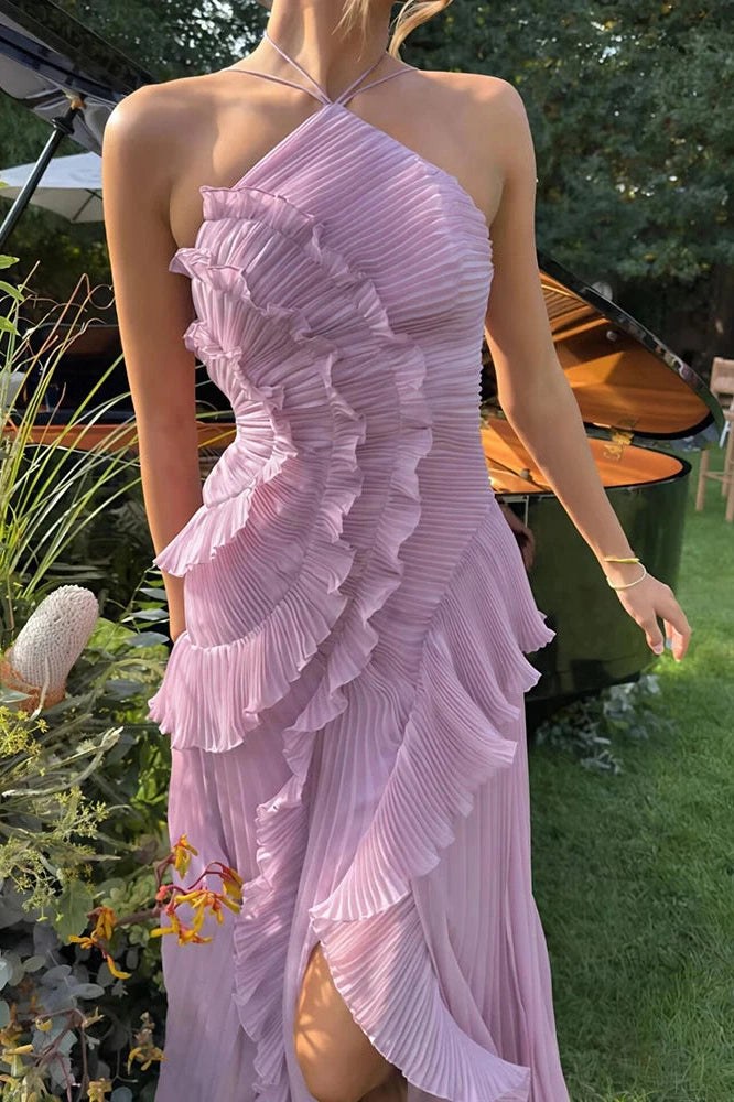 Glorol - Off-Shoulder Sleeveless Backless Pleated Maxi Dress