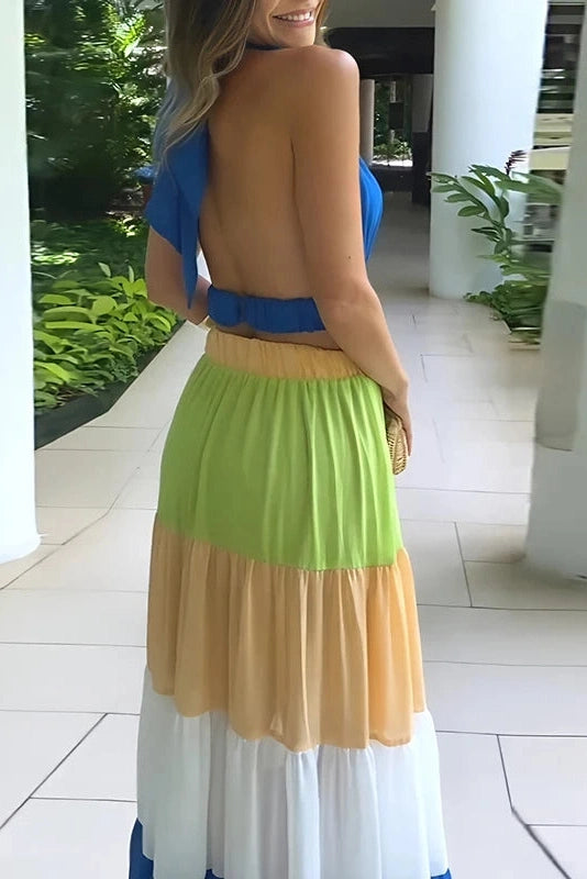Glorol - Hollow Out High Waist Pleated Sleeveless Maxi Dress