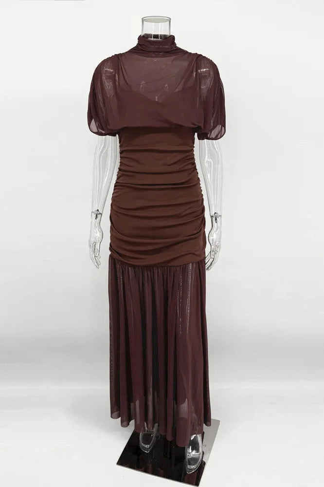 Glorol - Sleeveless See-Through Patchwork Pleated Maxi Dress
