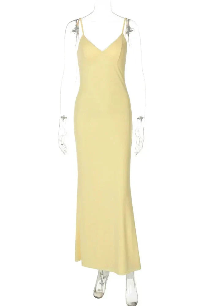 V-Neck Backless High Waist Slim Patchwork Maxi Dress