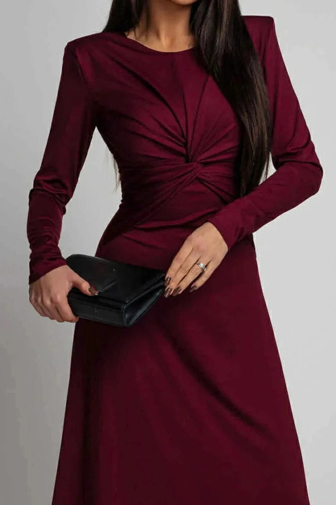 Glorol - Elegant O-Neck Long Sleeve High Waist Slim Maxi Dress