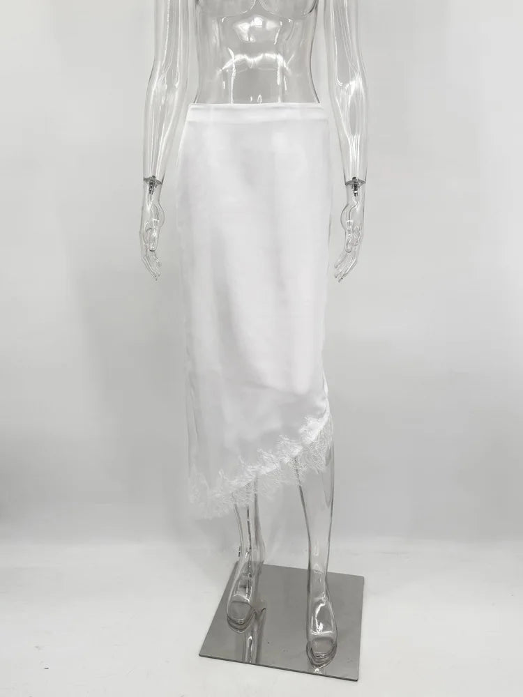 Glorol - High Waist Lace Patchwork Printed Skirt
