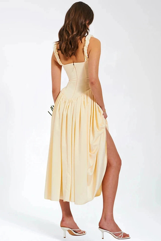 Glorol - Elegant Square Collar Sleeveless Backless Midi Dress