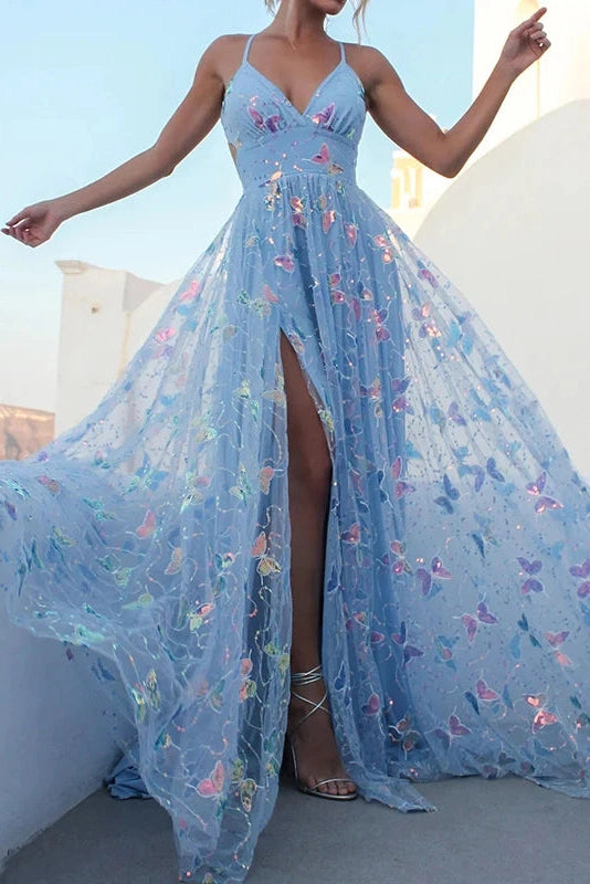 Glorol - Elegant Sleeveless Pleated High Waist V-Neck Maxi Dress