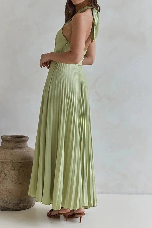 Glorol - Off-Shoulder Backless Sleeveless Pleated Maxi Dress