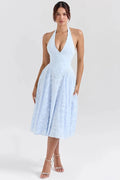 Glorol - Deep V Neck Sleeveless Backless A-line Midi Dress
