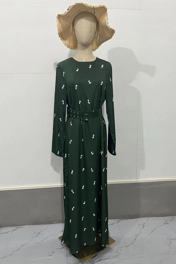 Glorol - Long Sleeve Slim Patchwork Printed High Waist Maxi Dress
