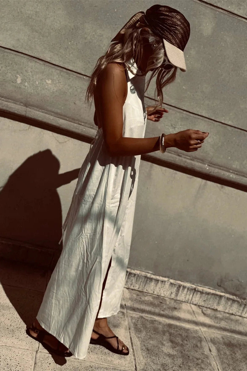 Glorol - Elegant Sleeveless Button Backless Maxi Dress