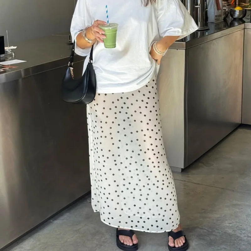 Glorol - High Waist Polka Dot See Through Printed Skirt