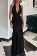 Glorol - Hollow Out Backless Sleeveless Slim Deep V-Neck Printed Maxi Dress