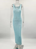 Glorol - See-Through Knitted Slim Backless Maxi Dress