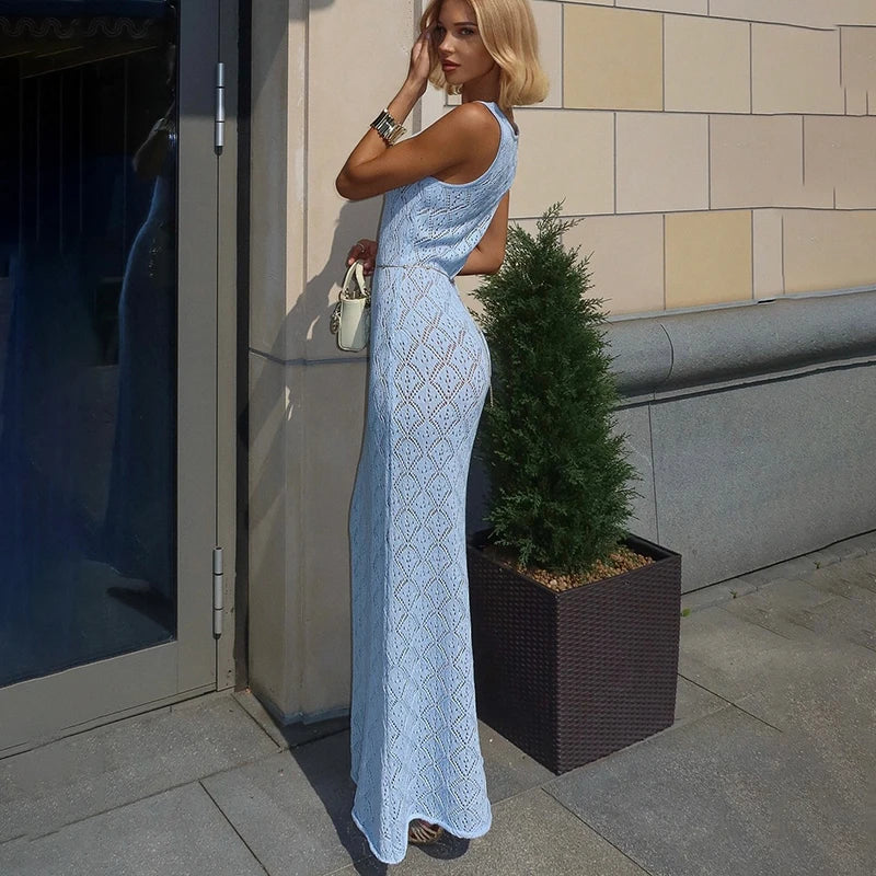 Glorol - See-Through Knitted Sleeveless Maxi Dress