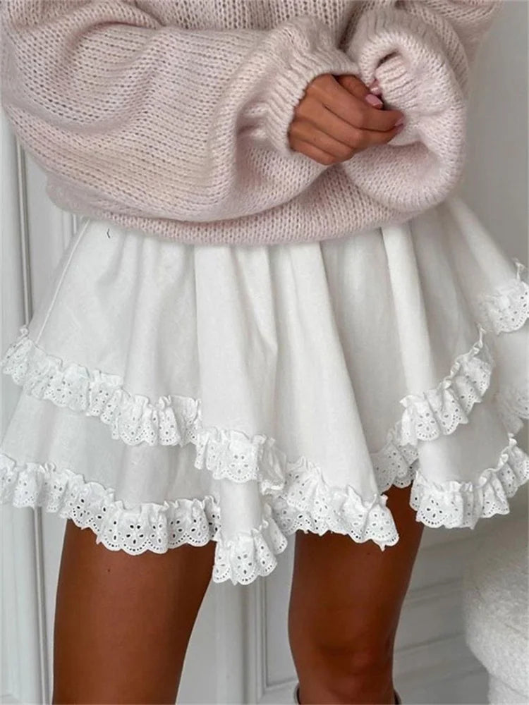 Glorol - High Waist Patchwork Lace Skirt