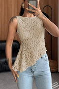 Glorol - See Through Lace O-Neck Sleeveless Irregular Top