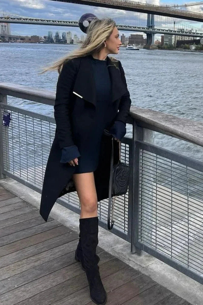Glorol - Patchwork High Waist Long Sleeve Slim Mini Dress