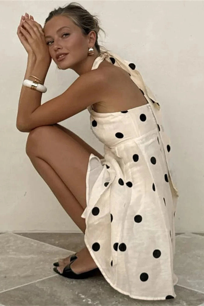 Glorol - Printed Lace-Up Pleated Backless Bodycon Mini Dress