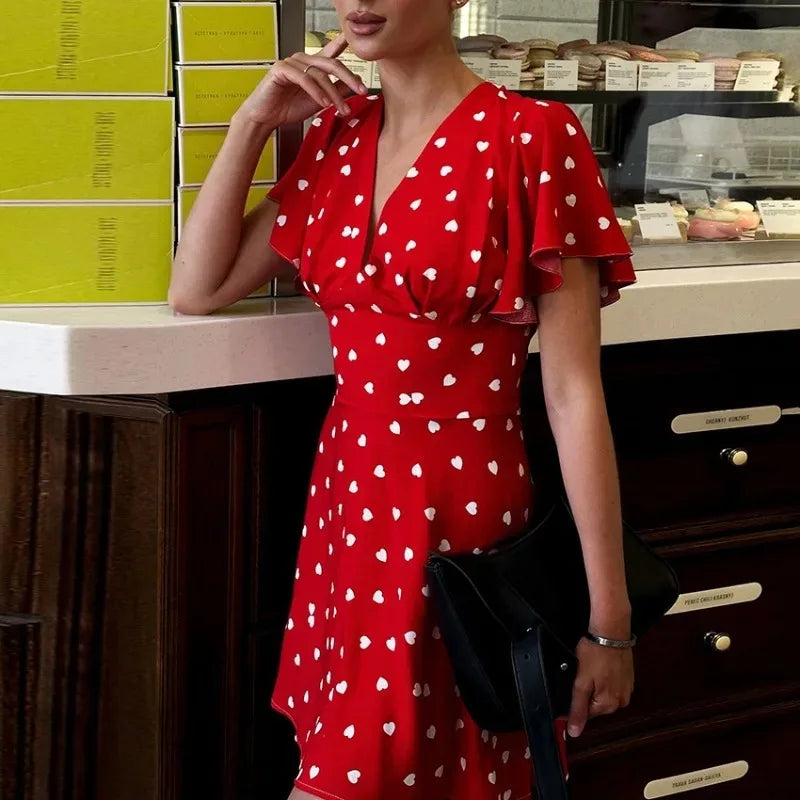 Glorol - Print V-Neck High Waist Mini Dress