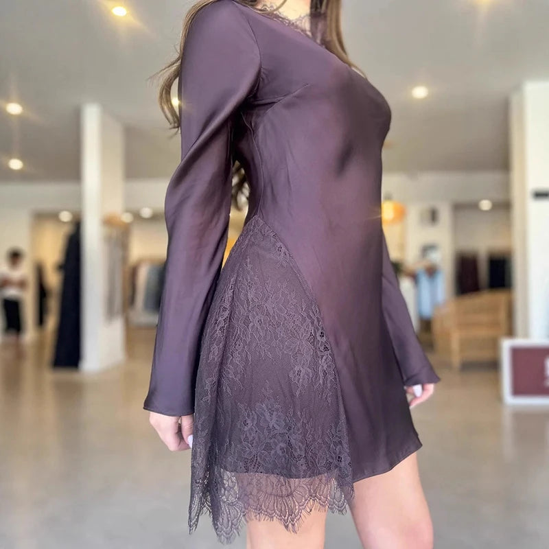 Glorol - Lace Long Sleeve Bodycon Mini Dress