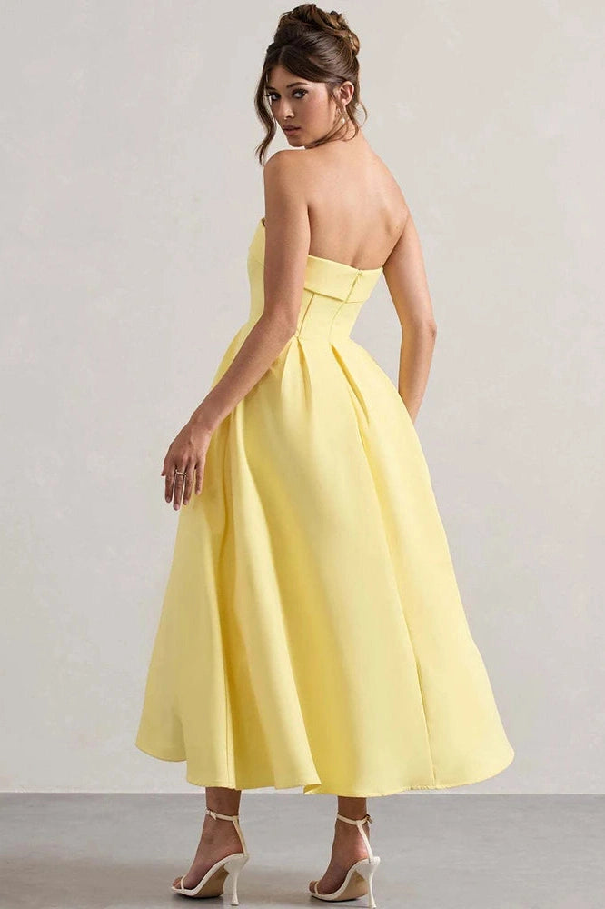 Glorol - Off-Shoulder Strapless Sleeveless Backless High Waist A-Line Midi Dress