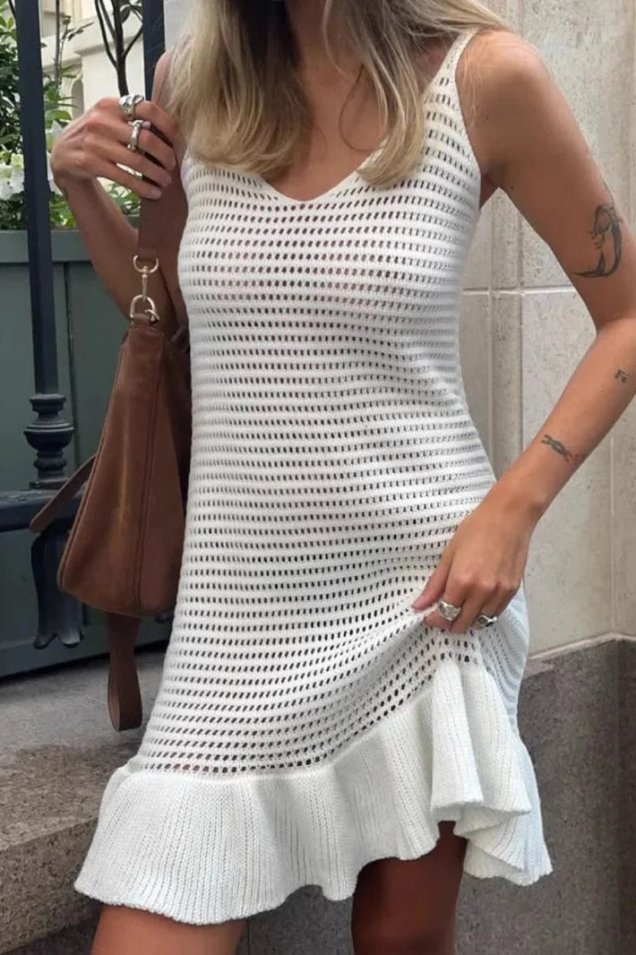 Glorol - Hollow Out Knitted See Through Mini Dress