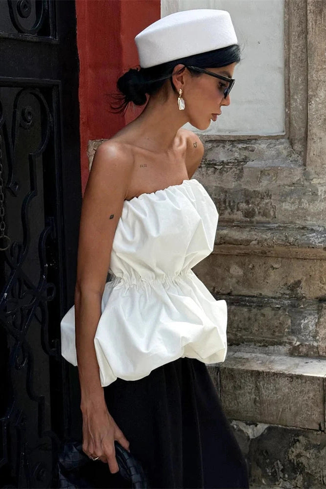 Glorol - Pleated Backless High Waist Top